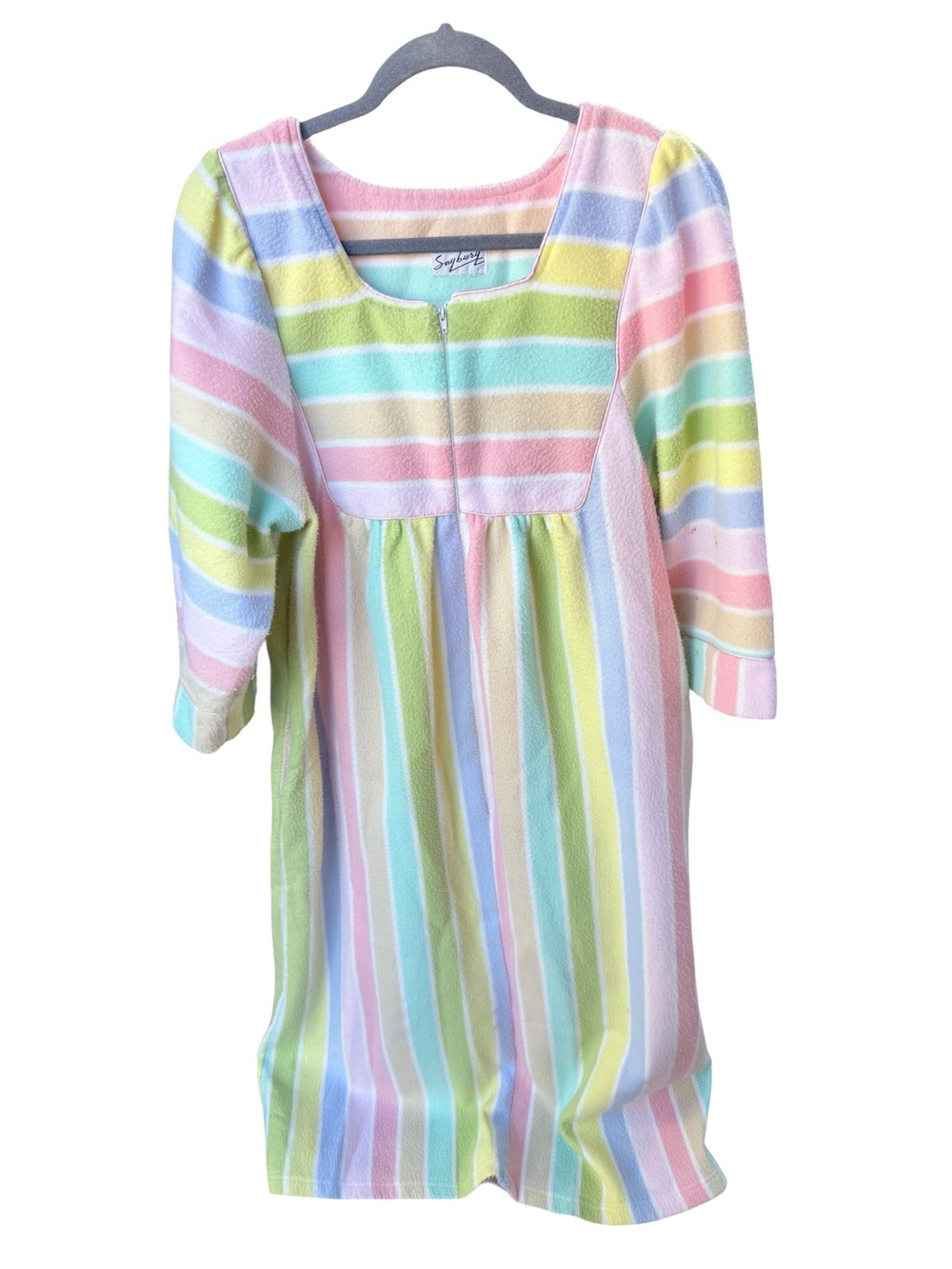 Vintage 50s Soft Pastel Stripe Housedress House Robe- Multicolor